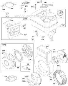 Page G Diagram and Parts List for 80200 2201-2413, 2416, 2419, 2421, 2422, 2423, 2424, 2426, 2428, 2429 Briggs and Stratton Engine